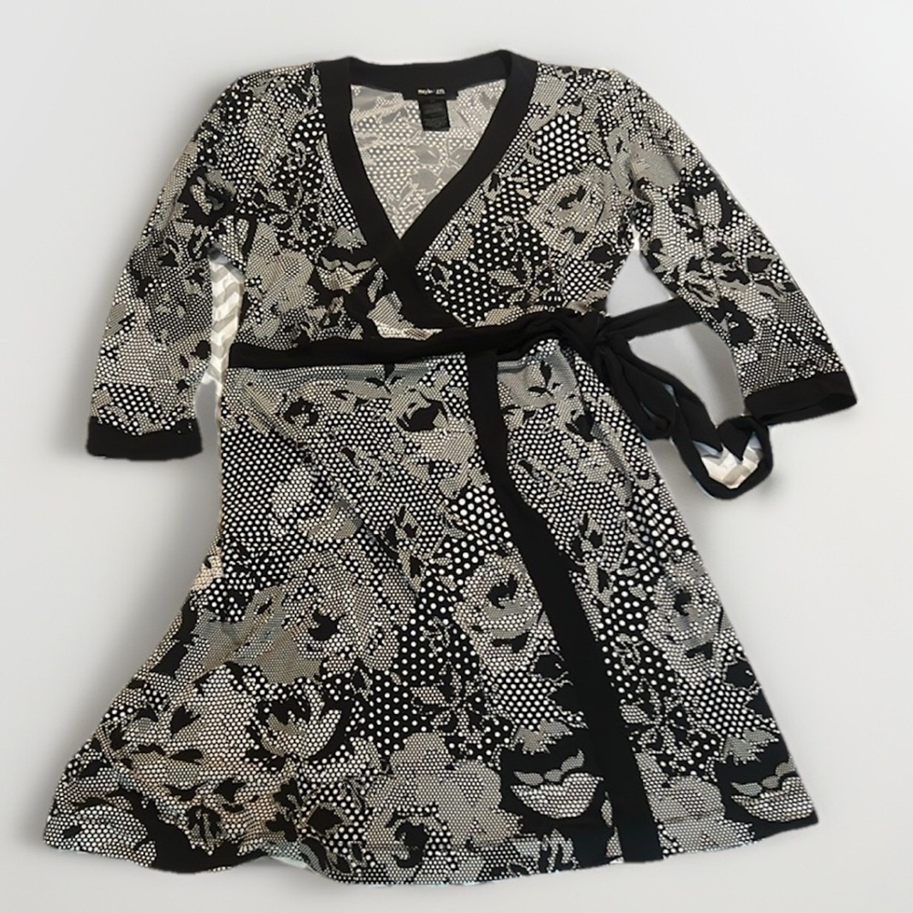 Style & Co. Wrap Print Stretch Dress Black sz Petite L